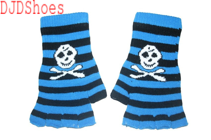 Black and Blue Skull Fingerless Gloves