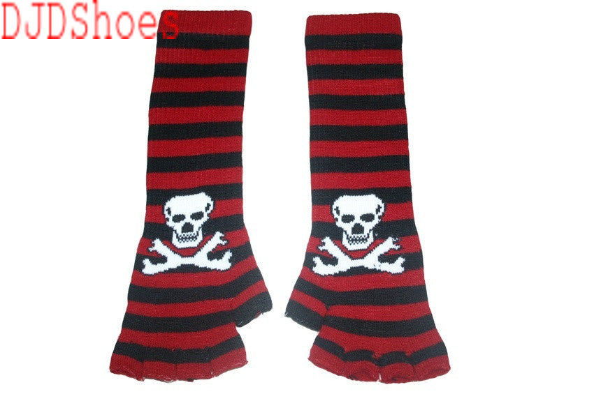 Black and Red Skull Arm Length Fingerless Gloves